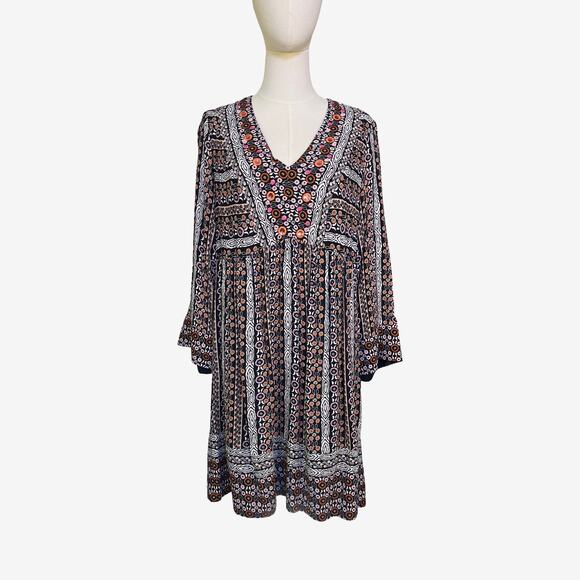 Maeve Anthropologie Naomi Embroidered Boho Tunic Dress Blue Motif Small NWT - Picture 1 of 12